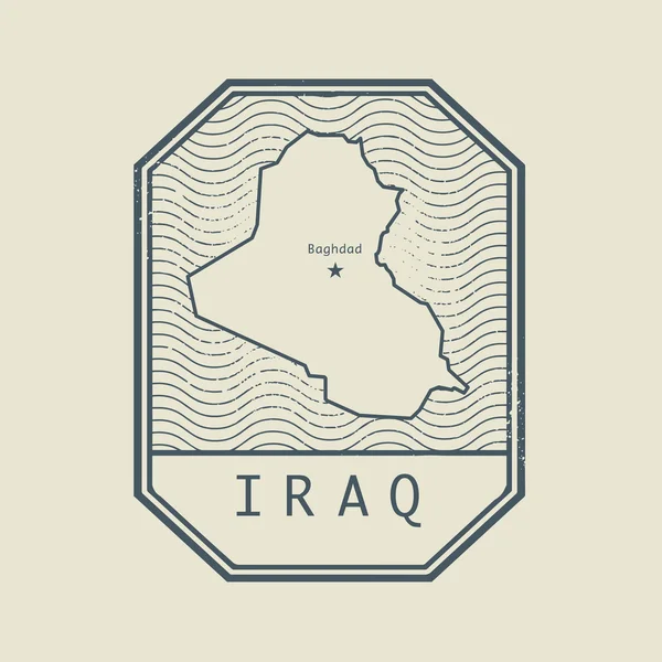 Briefmarke mit dem Namen und der Karte des Irak — Stockvektor