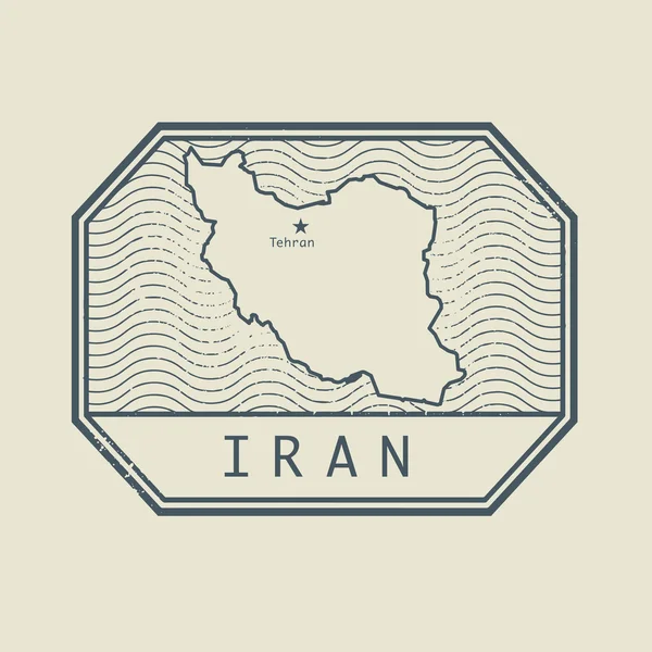 Bélyegző nevét és Irán Térkép — Stock Vector