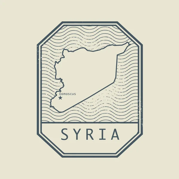 Timbre avec le nom et la carte de Syrie — Image vectorielle