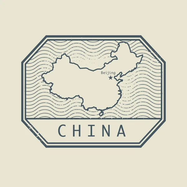 Çin Haritası ve adı ile pul — Stok Vektör