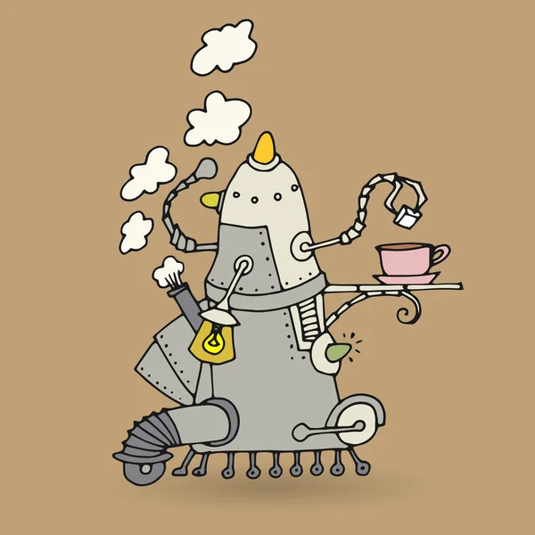 Sevimli robot doodle çizim — Stok Vektör