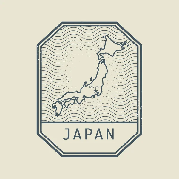 Briefmarke mit dem Namen und der Landkarte Japans — Stockvektor