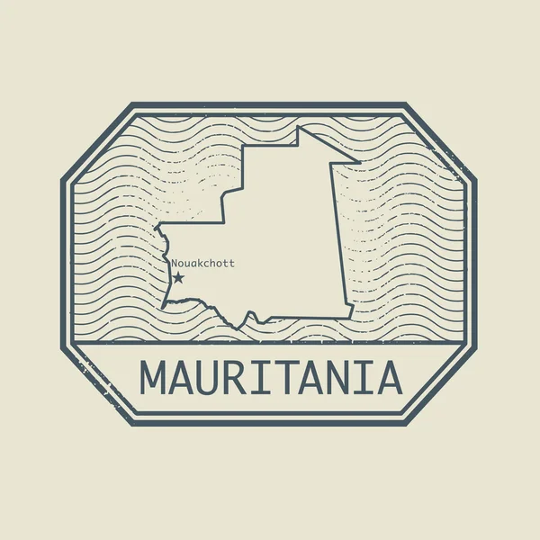 Timbre avec le nom et la carte de Mauritanie — Image vectorielle