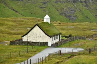 Saksun köyündeki eski kilise, Saksunar kirkja, Faroe Adaları, Danimarka Beyaz Kilisesi