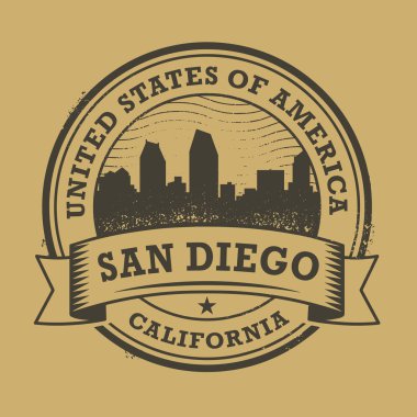Grunge lastik damgası ile Kaliforniya, san diego