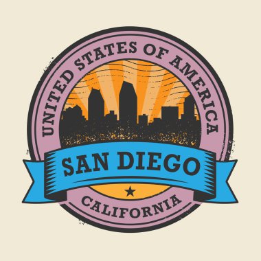 Grunge lastik damgası ile Kaliforniya, san diego