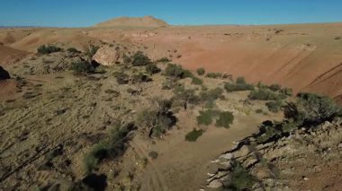 İnsansız hava aracı kurak nehir ve Namib Çölü üzerinde uçuyor, Namibya, Afrika