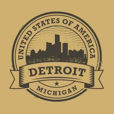 Grunge lastik damgası Detroit, Michigan adı ile