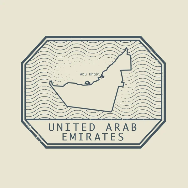 Timbro con il nome e la mappa di Emirati Arabi Uniti — Vettoriale Stock