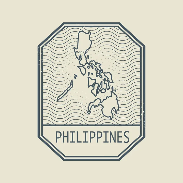 Timbre avec le nom et la carte de Philippines — Image vectorielle