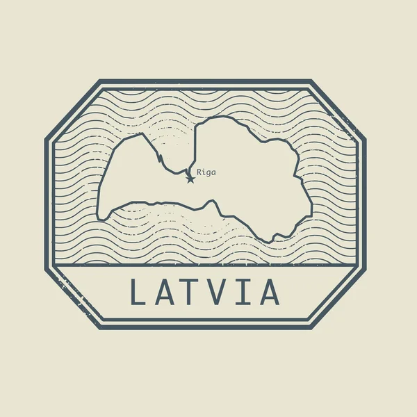 Stamp with the name and map of Latvia — Stock Vector