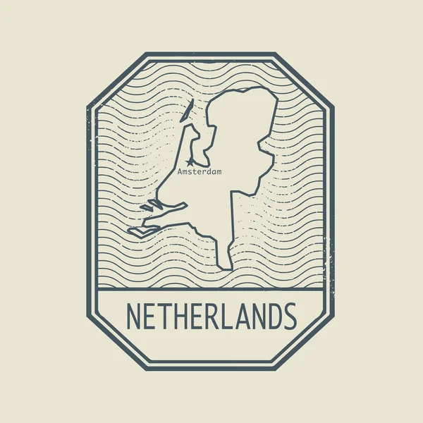 Sello con el nombre y el mapa de Países Bajos — Archivo Imágenes Vectoriales