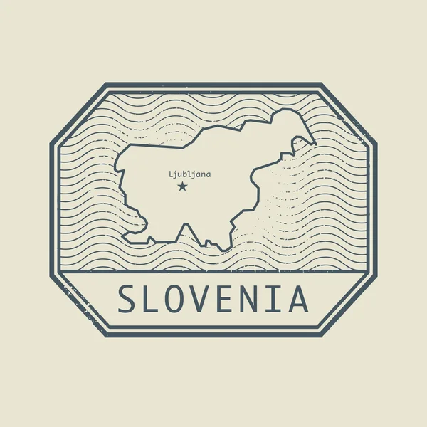 Pieczęć z nazwą i mapa Słowenii — Wektor stockowy