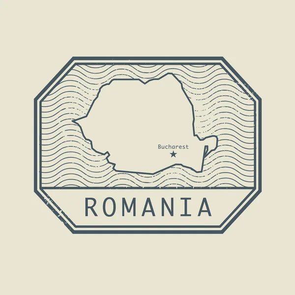 Stamp with the name and map of Romania — Stock Vector