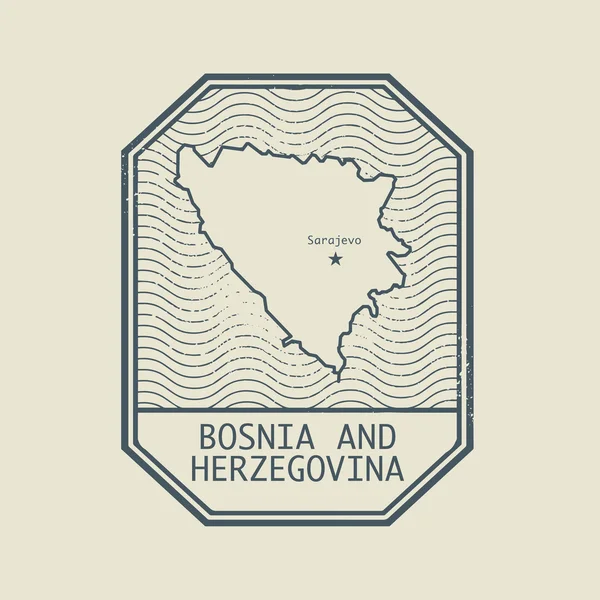 Timbre avec le nom et la carte de Bosnie-Herzégovine — Image vectorielle