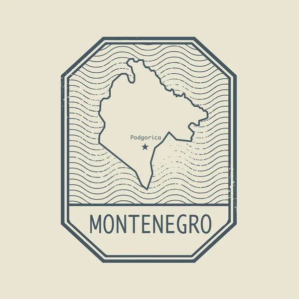 Timbre avec le nom et la carte de Monténégro — Image vectorielle