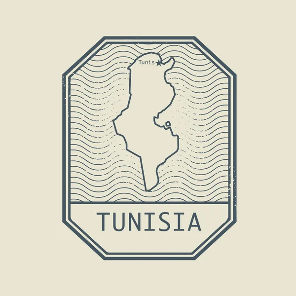 Stamp with the name and map of Tunisia — Stock Vector