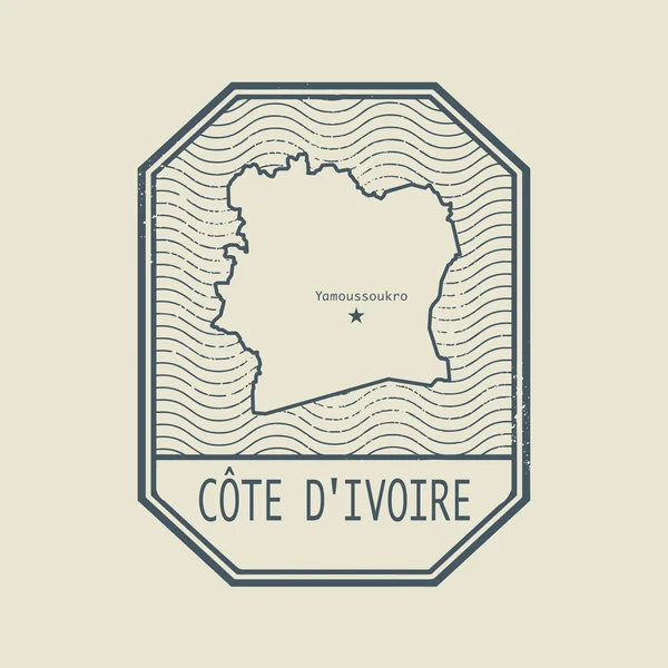 Stempel met de naam en de kaart van Cote d Ivoire — Stockvector