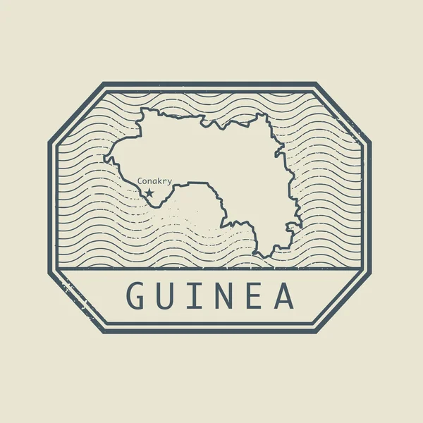 Timbre avec le nom et la carte de Guinée — Image vectorielle
