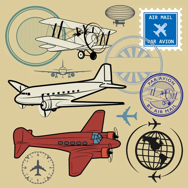 Uppsättning air mail och flygplan symboler — Stock vektor