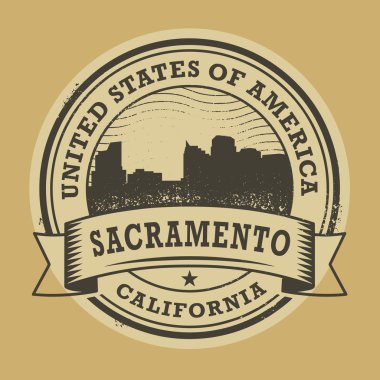 Grunge lastik damgası ile Sacramento, Kaliforniya