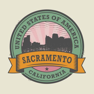 Grunge lastik damgası ile Sacramento, Kaliforniya