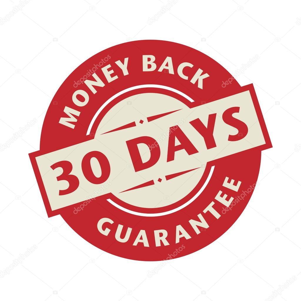 Stamp or label with the text 30 days money back guarantee