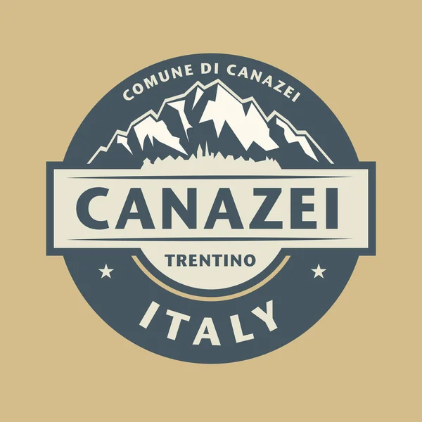 Timbre abstrait du nom de ville Canazei en Italie — Image vectorielle