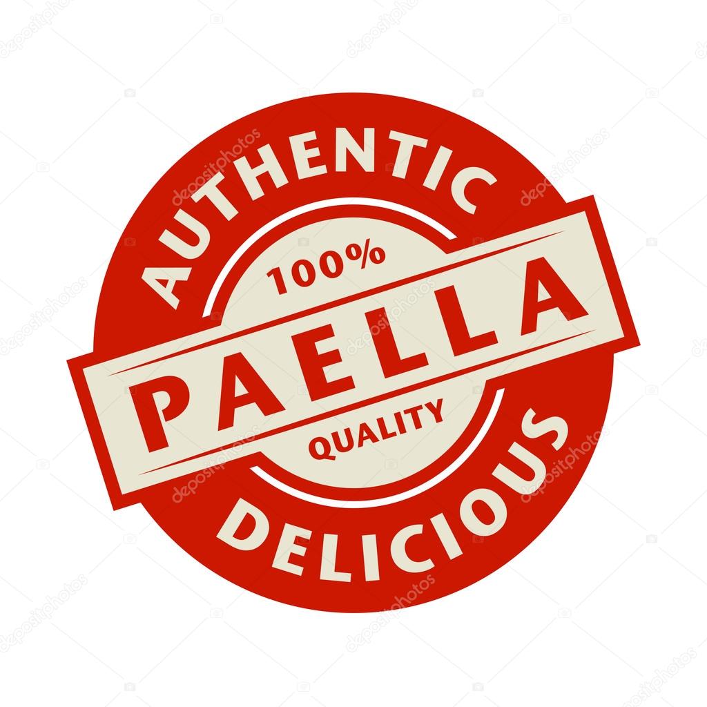 Abstract stamp or label with the text Authentic, Delicious Paell