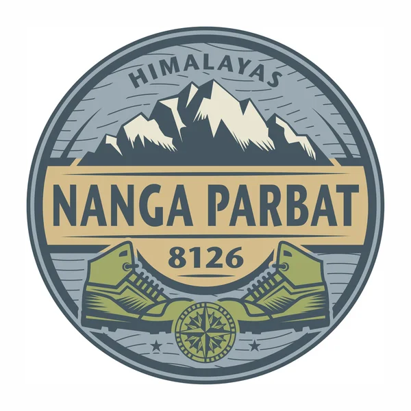 Razítko nebo emblému s textem Nanga Parbat, Himálaj — Stockový vektor