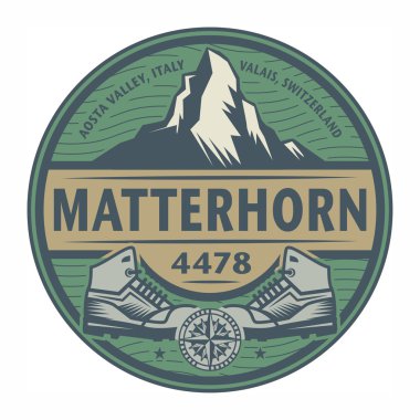 Pul ya da metin Matterhorn, İtalya ve İsviçre ile amblemi