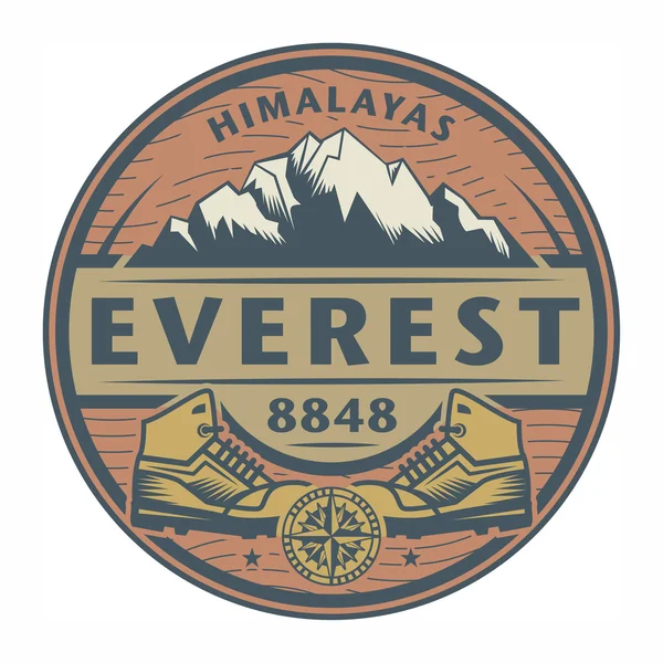 Timbro o emblema con testo Everest, Himalaya — Vettoriale Stock