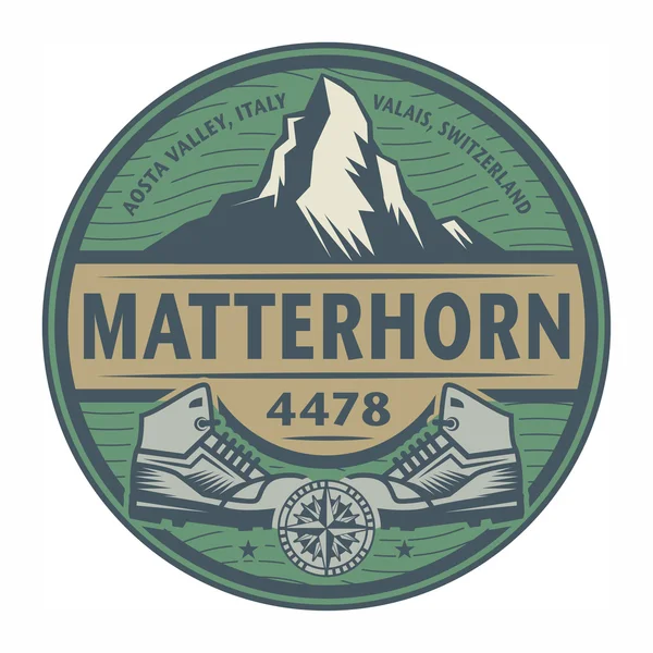 Stempel of embleem met tekst Matterhorn, Italië en Zwitserland — Stockvector