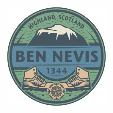 Pul ya da metin Ben Nevis, İskoçya ile amblemi