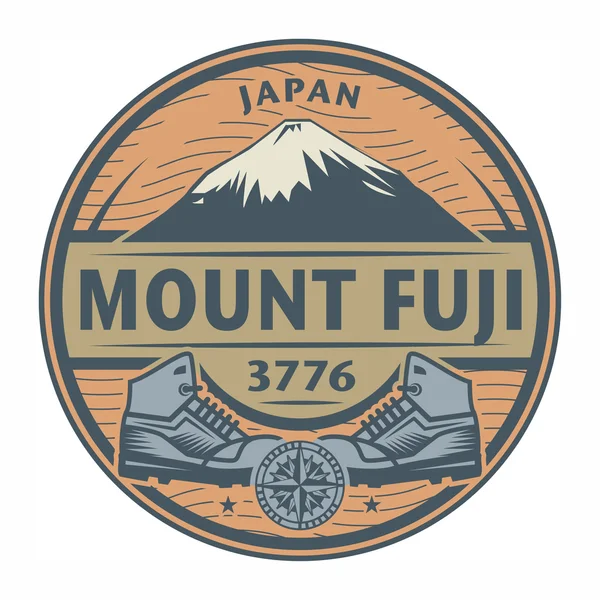 Sello o emblema con texto Monte Fuji, Japón — Vector de stock