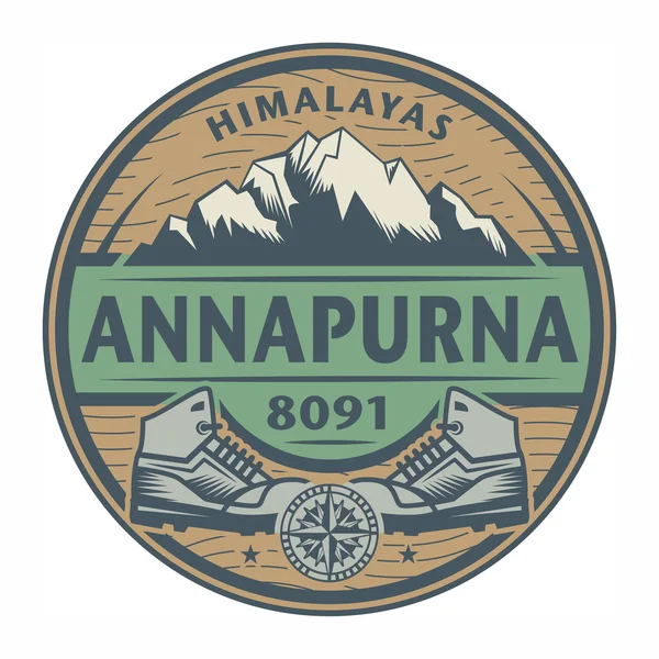 邮票或标志与文本安纳布尔纳，喜马拉雅山 — 图库矢量图片