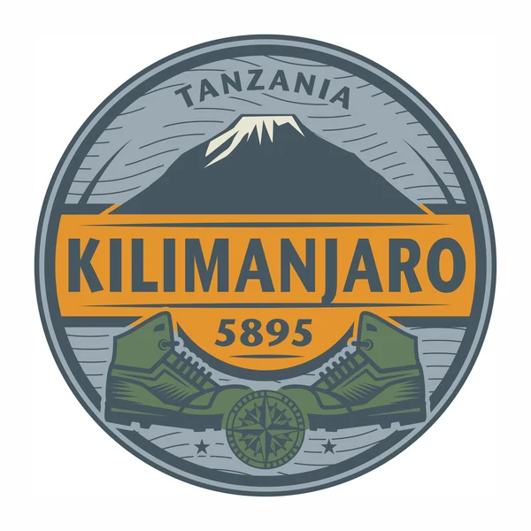 Timbre ou emblème avec texte Kilimandjaro, Tanzanie — Image vectorielle