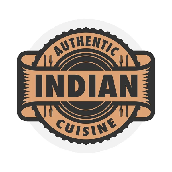 Selo abstrato ou rótulo com o texto Cozinha indiana autêntica — Vetor de Stock