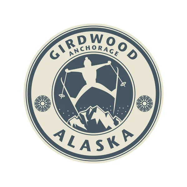 Timbro astratto con il nome di Girdwood, Anchorage — Vettoriale Stock