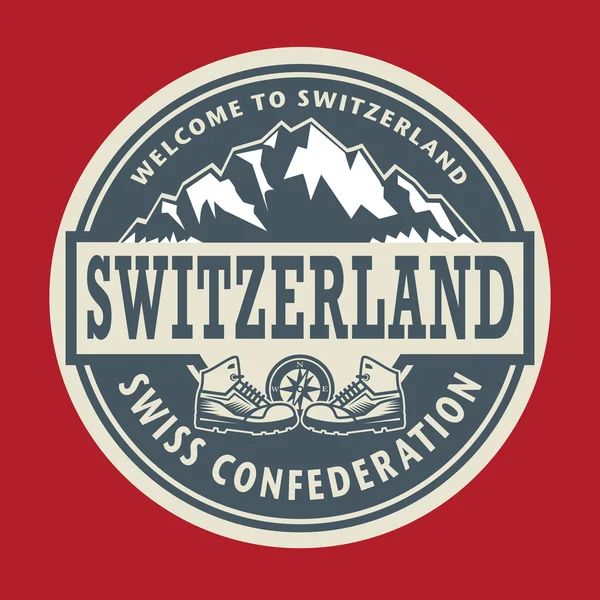 Timbro astratto o emblema con il testo Svizzera — Vettoriale Stock