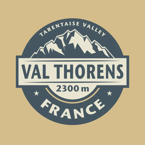 Timbre abstrait du nom de ville Val Thorens en France — Image vectorielle