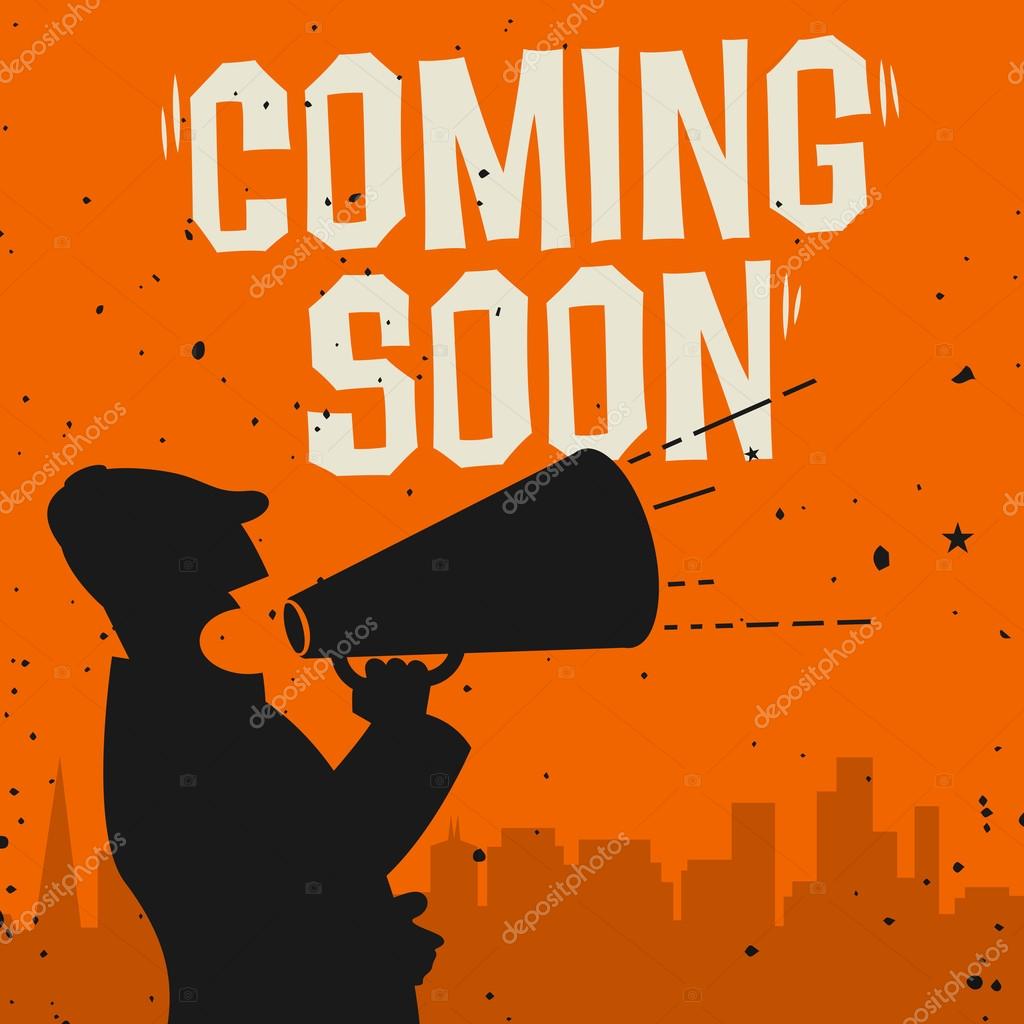 Megaphone Man, business concept with text Coming Soon, vector illustration