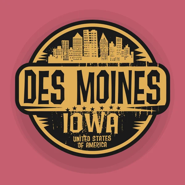 Sello o etiqueta con el nombre de Des Moines, Iowa — Archivo Imágenes Vectoriales