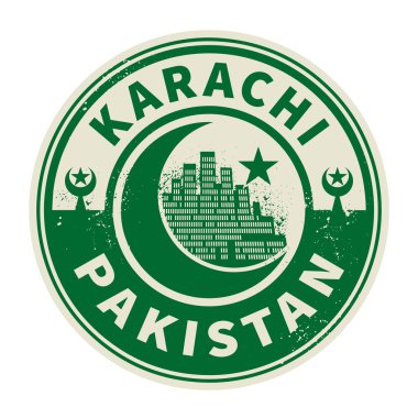 Stamp or emblem with text Karachi, Pakistan inside clipart