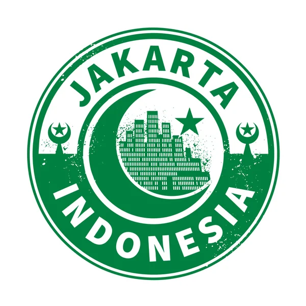 Perangko atau lambang dengan teks Jakarta, Indonesia di dalamnya - Stok Vektor