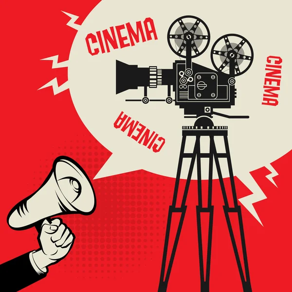 Megaphone Hand, concept d'entreprise avec texte Cinéma — Image vectorielle