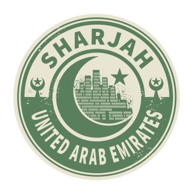 Damga veya amblemi ile metin Sharjah, Birleşik Arap Emirlikleri