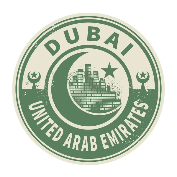 Timbre ou emblème avec texte Dubaï, Émirats arabes unis à l'intérieur — Image vectorielle