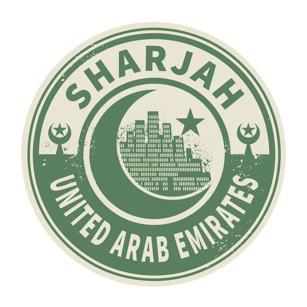 Briefmarke oder Emblem mit Text Sharjah, vereinigte arabische Emirate — Stockvektor