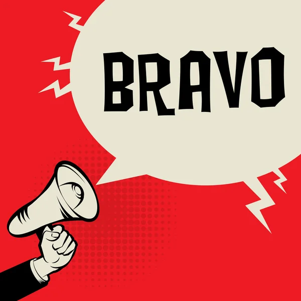 Megáfono Mano, concepto de negocio con texto Bravo — Vector de stock